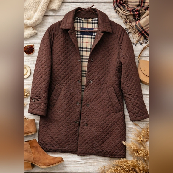 Burberry Quilted Jacket Brown Nova Check Lining Size 4 - Picture 1 of 6